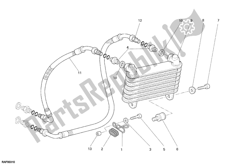 All parts for the Oil Cooler of the Ducati Sportclassic GT 1000 USA 2009